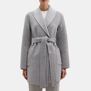 Theory Women’s Double Face Wool Shawl Wrap Coat ‌Heather Grey L